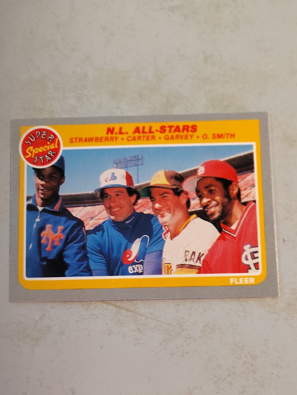 N.L. All-Stars 1985 Fleer #631 Strawberry, Carter, Garvey, Smith Baseball Card